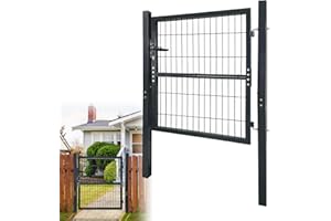 ACXIN Furtka ogrodowa, drzwi ogrodowe, płot podwójny, brama ogrodowa brama skrzydłowa, drzwi ogrodzeniowe, antracytowa, ocynkowana stal, brama ogrodzeniowa w zestawie ze słupkami i zamkiem (100 x 100 cm)
