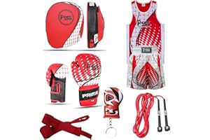 PSS Ensemble Boxe Enfants 3-14 Ans 6 Pièces Short & Débardeur + Gants Boxe Enfants 4Oz + 2 Pattes d’Ours + Accessoires, Bleu, Rouge ou Noir, Ensemble Boxe Enfant Muay Thai Kickboxing Boxe Anglaise