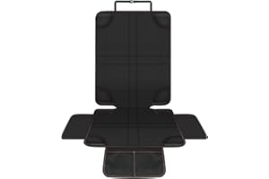 HOTUT Podkładka na fotelik dziecięcy, ochraniacz na fotelik samochodowy, z kieszeniami z siatki, antypoślizgowy, wodoodporny ochraniacz na fotel samochodowy, kompatybilny z Isofix, gruba tapicerka