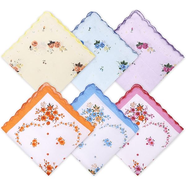 6 stuks katoenen zakdoeken voor dames, vintage zakdoeken met bloemen