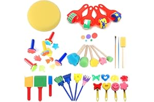 ‎QLEBAO Schwammpinsel Set für Kinder, 30 Stück, Wiederverwendbare Schaumstoff Pinsel, DIY-Bastelarbeiten für Schule und Familie