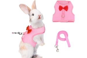 AIITLE Rabbit Harness and Leash Set Cute Bow Soft Breathable Mesh Vest Harness for Rabbit Kitten Ferret Puppy Small Pet Walking Accessories Pink S