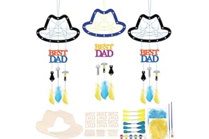 MONCAP 6pcs Father's Day Crafts Kit for Kids Gift for Dad from Daughter or Son Cowboy Hat Shaped Wooden Dream Catcher Create Your Own Best Dad Dreamcatchers Art Craft Gift on Father's Day