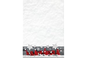 LOGBUCH-VERLAG Carta da lettere natalizia A4 con cappelli rossi e stelle, set 25 fogli: elegante per scrivere auguri, inviti e menù feste, fogli da stampare creativi decorazioni Natale bianco rosso