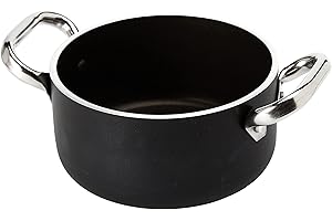Pentole Agnelli ALSA2104SSPI16 Alblack Casseruola Alta in Alluminio, Spessore 5 mm, Fondo Induzione da 10 mm, con 2 Manici in Acciaio Inossidabile, 16 cm, Nero