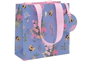 Glick Luxury Small Gift Bag, Bee Meadow for Birthdays & Other Occasions for Her, 14 x 14 x 6 cms, Purple/Pink