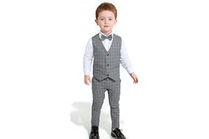 YILAKU Set di Abbigliamento per Bambini e Ragazzi 4 Pezzi Camicia a Maniche Lunghe + Papillon + Gilet + Pantaloni Eleganti Abiti da Cerimonia Smoking da Ragazzo 3-7 Anni