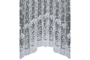 Silverthorn SOFT FURNISHINGS ELLA JARDINIERE – MODERN FLORAL DESIGN NET CURTAIN – TAYLOR MADE (254 x 137cm / 100"x 54") White