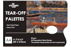 STATIONERY ISLAND A4 Tear Off Palette - 50 Sheets Disposable Palette Paper with Thumb Hole, Paint Palettes Pad for Oil, Acrylic & Watercolour Painting