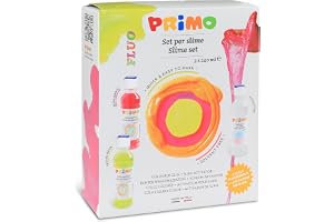 PRIMO - Färgglatt transparent flytande lim perfekt för barn slime, 2 fluorescerande lim 240 ml med dosering + aktivator 240 m