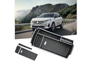 BIXUAN Vano Portaoggetti con Peugeot 3008 5008 GT/DS7 Crossback 2017-2024 Citroën C5 Aircross 2018-2025 Bracciolo Secondario Scatola Organizer da Braccioli Tappetino Antiscivolo,Immagazzinaggio