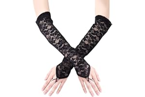 KINBOM Guantes Largos de Encaje, Guantes de Novia Largo Guantes de Encaje Sin Dedos para Mujer Boda Fiesta de Té Disfraces de los Años 20 Fiesta de Ópera Mascarada, Longitud del Codo 40cm