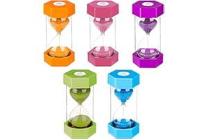 SuLiao Hourglass Sand Timer for Kids, Sand Clock 1/3/5/10/30 Minutes Set, Reloj de Arena Niños, Colorful Plastic Sand Watch Hour Glass Sandglass for Classroom, Games, Kitchen Decor(Pack of 5)