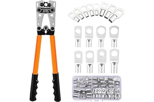 ANXINGTOOLS Outil de sertissage de câble de batterie pour bornes à anneau en cuivre de batterie 6/10/16/25/35/50 mm², cosses en cuivre, pince à sertir robuste pour cosses de fil (HX50B crimper+terminals)