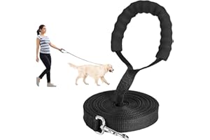 ONEHOUS Dog Training Lead, Long Nylon Dog Recall Leads Training Leash for Camping Tracking Training Obedience Backyard Play, Strong Lead Leash for Pet Large Dog with Comfortable Padded Handle (4.5M, Black)