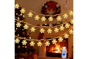 CNMTCCO Natale fiocco di neve luci, 6M 40LED 8 modalità con luci USB Natale, luci interni esterni per decorazione natalizia, camera da letto, festa, balcone, giardino, matrimonio(Bianco Caldo)