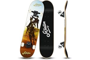 Sefulim 31 x 8 Inch Complete Skateboard 7 Layer Canadian Maple Double Kick Deck Concave Cruiser Trick Skateboard for Boys Girls Teens Adults Beginner