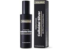 VITAL GOLD True Colloidal Silver 60 PPM - Free from Ionic Silver - 100ml Glass Bottle with Atomiser Spray Cap