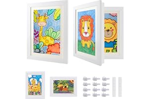 BriLumin Marco Dibujos Infantiles, 2 Piezas Blanco Plegable Marcos para Cuadros, Reemplazables Fotograma Niños de Pared y Escritorio para Escuelas Oficinas y Habitaciones