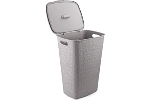 CURVER Softex - Portabiancheria da 56 l, design elegante, leggero, impilabile e pratico, 70% riciclato, dimensioni spaziose 59 x 43 x 34 cm, colore: tortora