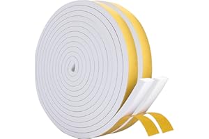 KAPOOSY Weather Stripping Door Seal, 12 mm W X 6mm T Adhesive Foam Tape, Window Door Draught Excluder Air Conditioner Gasket Foam Tape, Total Length 8M (2 Rolls)