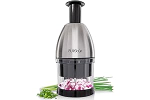 Fullstar Onion Chopper Hand Chopper for Vegetables - Stainless Steel Nut Chopper Manual Hand Food Chopper Handheld Food Chopper Vegetable Chopper Manual Onion Hand Chopper Onion Press Chopper Silver