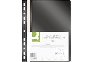 Q-CONNECT KF15662 plastikowy skoroszyt A4 czarny / 10 sztuk/plastikowy skoroszyt z tworzywa sztucznego/perforowany zszywacz z paskami do opisania/z przezroczystą pokrywką/z otworami/perforacją euro
