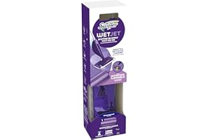 Swiffer Balai WetJet, Kit de Démarrage (1 Balai + 1 Lingette Micro-Fibre Lavable + Lingettes Jetables + 1 Solution Nettoyante), Solution Multi-Surfaces, Élimine la Saleté Sans Traces ni Résidus
