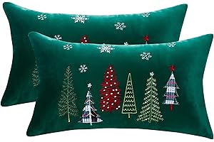 Tosleo Świąteczne haftowane poszewki na poduszki 30 x 50 cm, zestaw 2 szt., Boże Narodzenie, grudzień, aksamitna, leśna zieleń, choinka, poszewki na poduszki, miękkie, kwadratowe, świąteczne