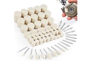 Celepoir 120Pièces Tampon de Polissage Kit, 4 Formes Roue de Polissage pour Dremel, Disque de Polissage en Laine avec Tige 1/8", Roue de Polissage en Feutre de Laine pour Montre, Bijoux, Metal, Verre