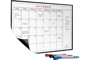 Previs Calendrier Magnetique Frigo A3 (30X40CM) avec 3 Marqueurs Premium- Planning Magnetique - Magnet Frigo Organisateur Familial Polyvalente - Tableau Magnetique Planning Mensuel Aimanté 2025 2026