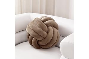 Sioloc Weicher Knotenball Kissen, Knotenkissen Wohndekoration Plüschkissen, Handgefertigtes Rundes Plüschknotenkissen für Stuhl Sofa Bett (27cm, Braun)‌
