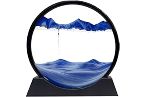 YWQQ Moving Sand Art Picture, Round Glass 3D Deep Sea Landscape, Sand Art Liquid Motion, Sensory Relaxing Desktop Table Decor Desk Decor Art Desk (12 inch, Blue)