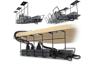 SCANDINAVIAN HUB Support Compact de câbles pour Bureau - Organisateur de câbles sous Le Bureau pour Organiser Les Fils. Chemin de câbles pour Votre Bureau et Domicile (Noir - 2X 30cm)