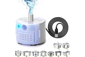 MUKKELA Pompa per fontana d'acqua per gatti, pompa di ricambio per fontana d'acqua per animali domestici in acciaio inox, pompa per fontana per animali domestici ultra silenziosa per fontana da bere per gatti