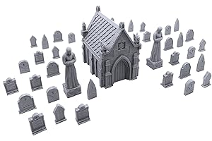 EnderToys Mausoleum Graveyard Scene, Terrain Scenery for Tabletop 28mm Miniatures Wargame, 3D Printed and Paintable