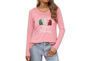 Wayleb Maglietta Natale Donna Maniche Lunghe – Scollo a V e Girocollo T-Shirt Maglia Natalizia in Cotone, Top Festivo con Stampa di Natalizia Casual Longsleeve Tee Shirt Xmas Party S-3XL