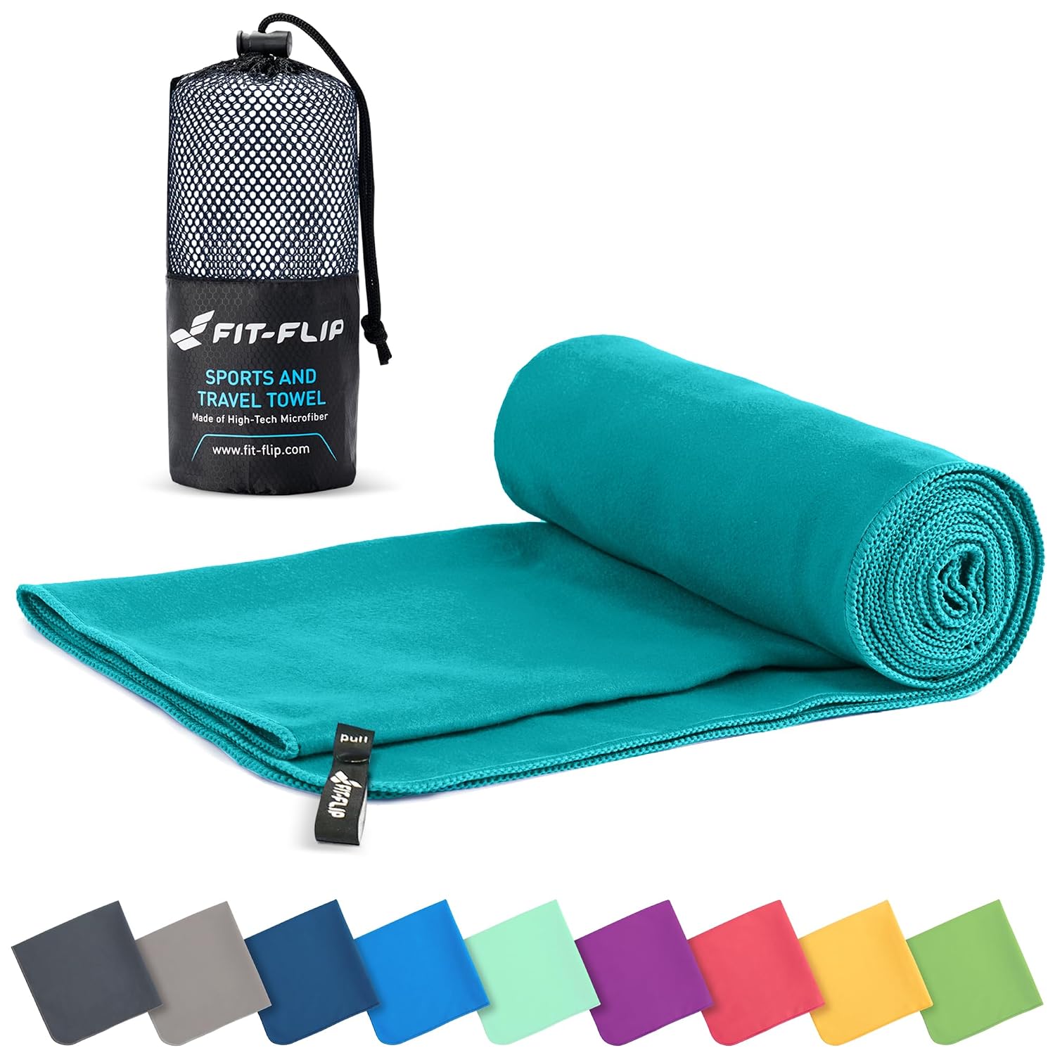 Fit-Flip Toalla Microfibra, para el Gimnasio y la Playa, compacta
