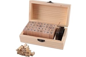 YBFBSJK Lettres Alphabet Timbres Set Jeu De Tampons En Bois Boîte De Jeu De Tampons Timbre Vintage Timbre De Nombres Tampon Numérique Sceaux Encres Timbres Avec Une Boîte En Bois Pour Les Cahiers Cadeaux