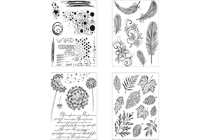‎FOLANVOFF Silikonstempel Blätter Kreis Feder und Löwenzahn Set 4 Blätter Clear Stamp Set für DIY Bullet Journal Scrapbooking Fotoalbum Geburtstag Stempelset