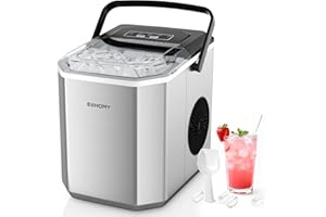 EUHOMY Macchina per il Ghiaccio: 9 Cubetti in 6 Minuti, Macchina del Ghiaccio Casa Autopulente, 2 Dimensioni di Ghiaccio,12KG/24H con Maniglia/Paletta/Cestello, Acciaio Inossidabile