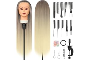 QUANMINXF Testa Per Parrucchiere, 28 inch 100% Sintetica Testina Parrucchiere Capelli Testina Per Parruchieri Testina Parrucchiere Capelli con Staffa + DIY Accessori Per Capelli (Dorato)