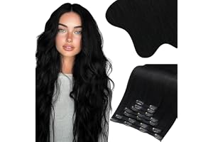 Moresoo Naturlig hårförlängning med klämma, maxi, volym, svart, naturlig mänsklig Remy-hårförlängning, svart #1 60 cm, 7 styc