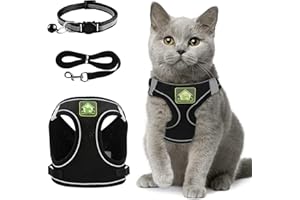 TOPBELIEF Verstellbares Katzengeschirr Ausbruchsicher, Verstellbares Katzen Geschirr Mit Leine, Weichem Innenfutter Und Atmungsaktivem Mesh, Reflektierend Geschirr Set FüR Outdoor Training Gehen, XS (Schwarz)