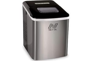 NETTA Ice Maker Machine for Home Use Makes Cubes in 10 Minutes - Large 12kg Capacity 1.8L Tank - No Plumbing Required - Includes Scooper and Removable Basket - Stainless Steel & Black