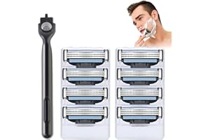 STARKVISTA 8 Pcs Cuchillas de Afeitar Gillette Compatibles con Mach 3, Recambios Profesionales con un Mango, Doble Tira Lubricante, para Afeitado Diario (1+8)