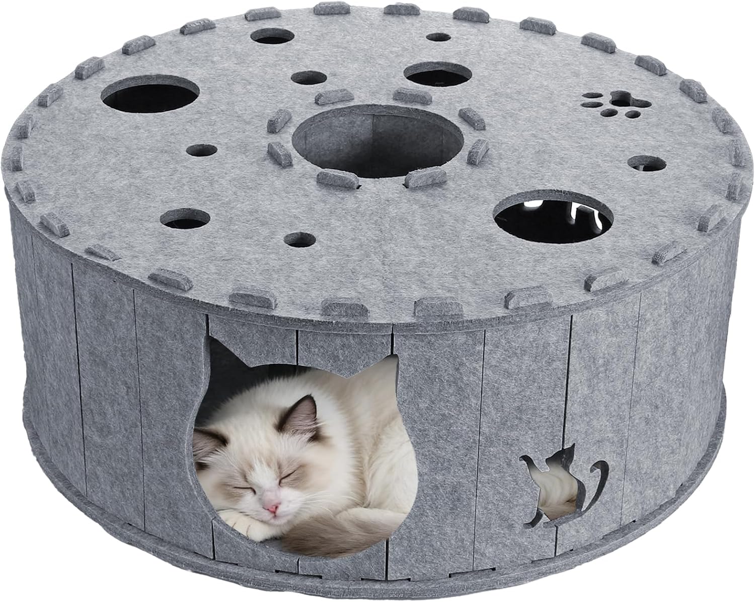 Luvore Túnel para Gatos, Cueva para Gatos de Interior, Juguete de Fieltro Suave para Gatos con Agujero Interactivo, túnel de Fieltro para hogares de Varios Gatos, Gris