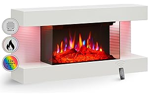 ‎BALDERIA BALDERIA Elektrokamin Ida | Elektrischer Wandkamin mit 3D-Flammeneffekt | Elektro Heizung 1800W | Kamin mit Fernbedienung, Startsteuerung, Timer & Thermostat | Weiß
