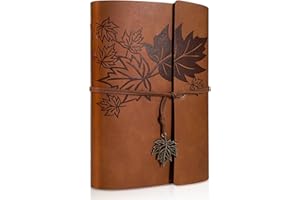 Wonwood_direct Quaderno in pelle Diario di viaggio ricaricabile con pagine vuote e etichette retrò Quaderno di viaggio ricaricabile Quaderno per schizzi Carta spessa Carta kraft bianca (A5, Marrone)