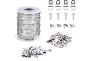 TUPARKA 1.5mmx30m Cable Acero Cable Acero Colgar Cuadros, 30 piezas de Aluminio Crimping Loop Sleeve y 15 juegos de Anillas en D (Sostiene hasta 25 KG)